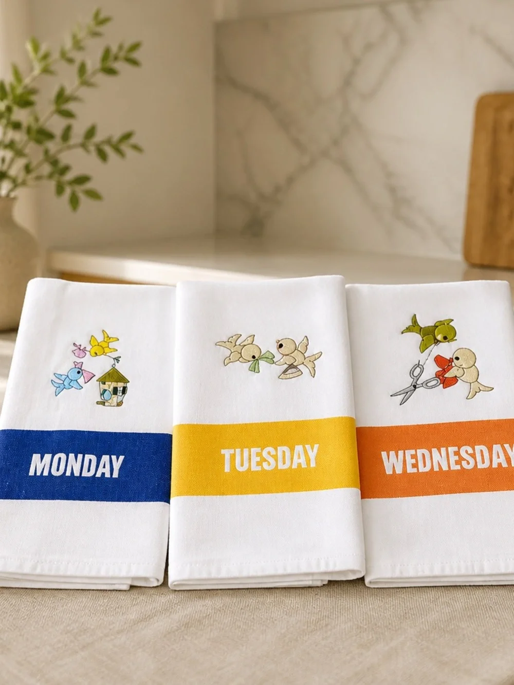 Set of 7 Days of the Week Embroidered Tea Towels‎ - Multicolor